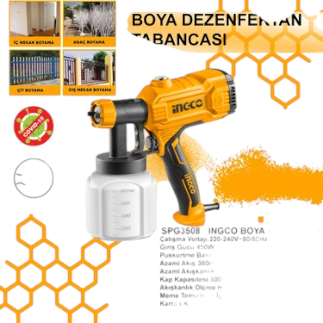 İngco SPG3508 450W Elektrikli Sprey Boya ve Dezenfektan Tabancası