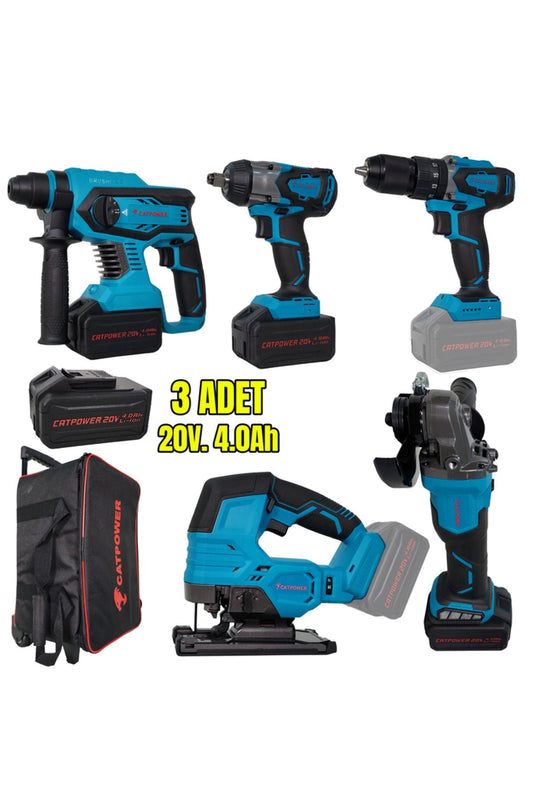 Catpower CAT4150 Kömürsüz Akülü Set: Darbeli Vidalama / Kırıcı-Delici / Avuç Taşlama / Somun Sıkma / E-Toptan Hırdavat