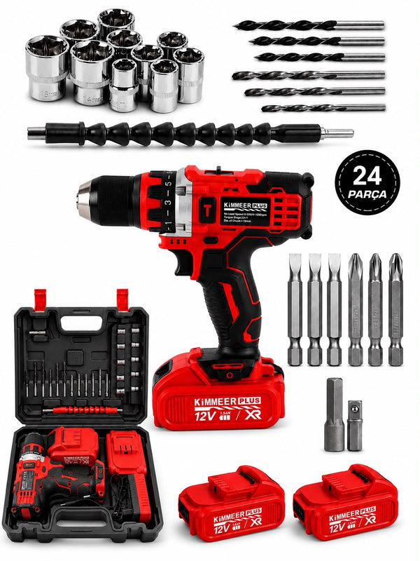KIMMEER Plus 12V Şarjlı Matkap Seti - 2 Akülü, Şarj Cihazlı, 24 Parça - KIMMEER ürün görseli